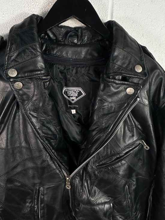 VTG Diamond Plate Hardcore Leather Motorcycle Jacket Sz L