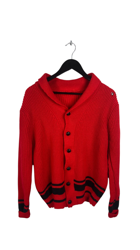 VTG Red Woven Button Up Sweater Sz M/L