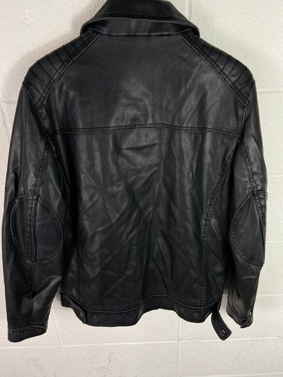 VTG Calvin Klein Black Aviator Leather Jacket Sz Small