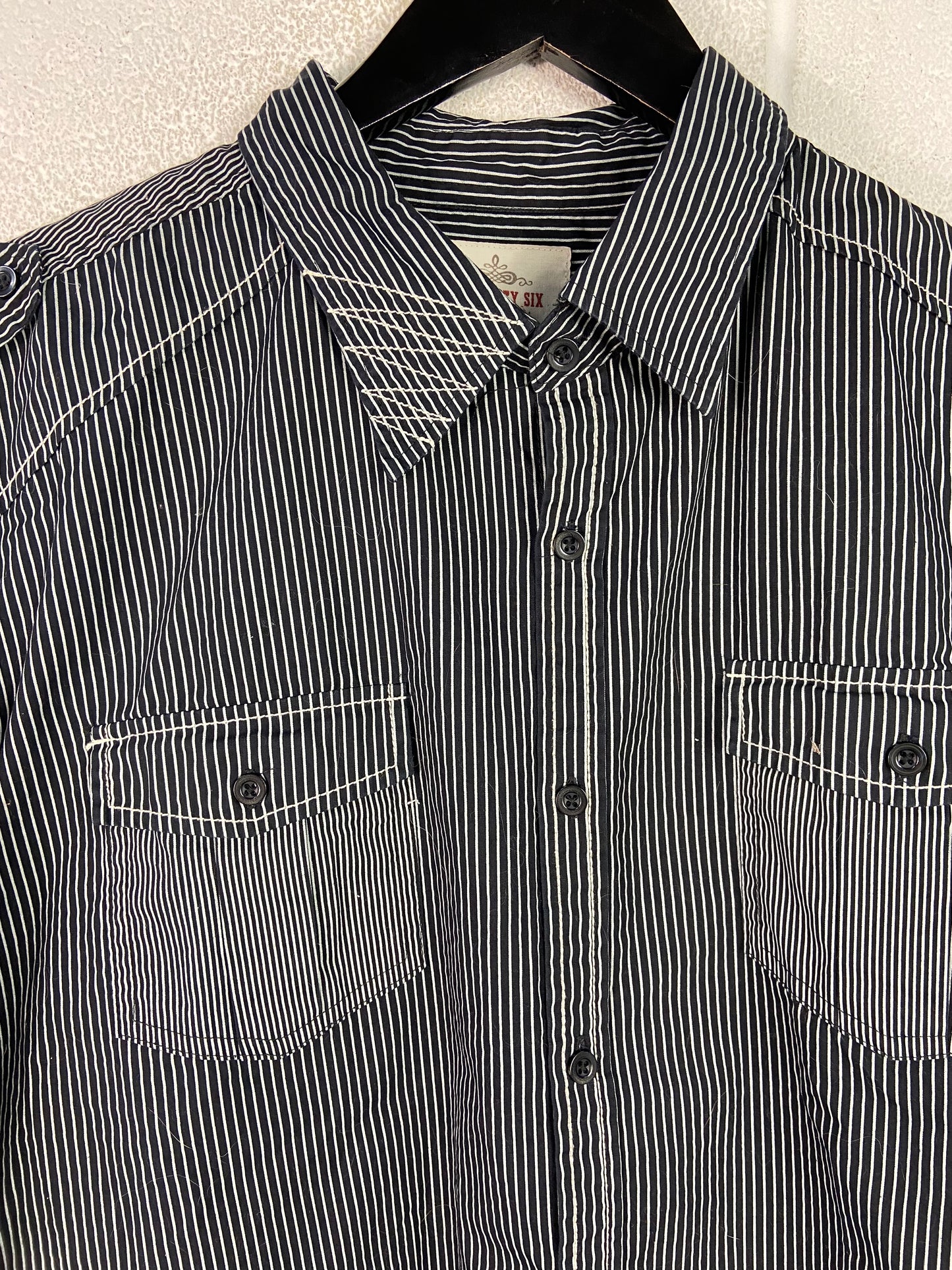 Y2K Route 66 Striped Affliction Button Up Shirt Sz L/XL