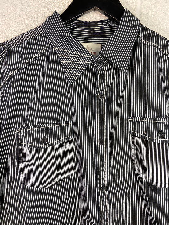 Y2K Route 66 Striped Affliction Button Up Shirt Sz L/XL