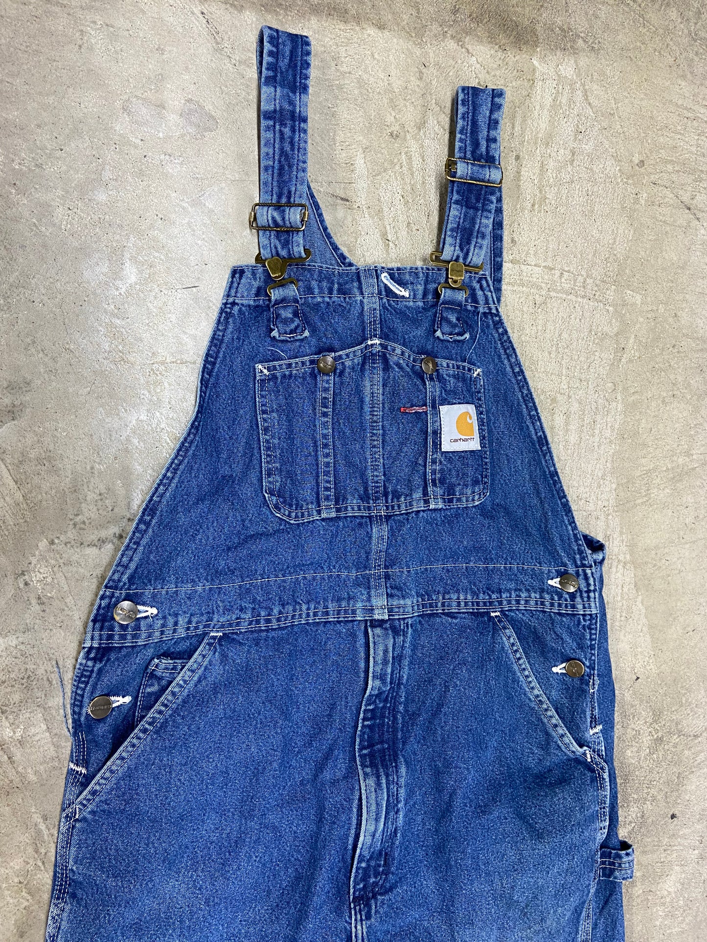 VTG Carhartt Blue Denim Overalls Sz 34x30