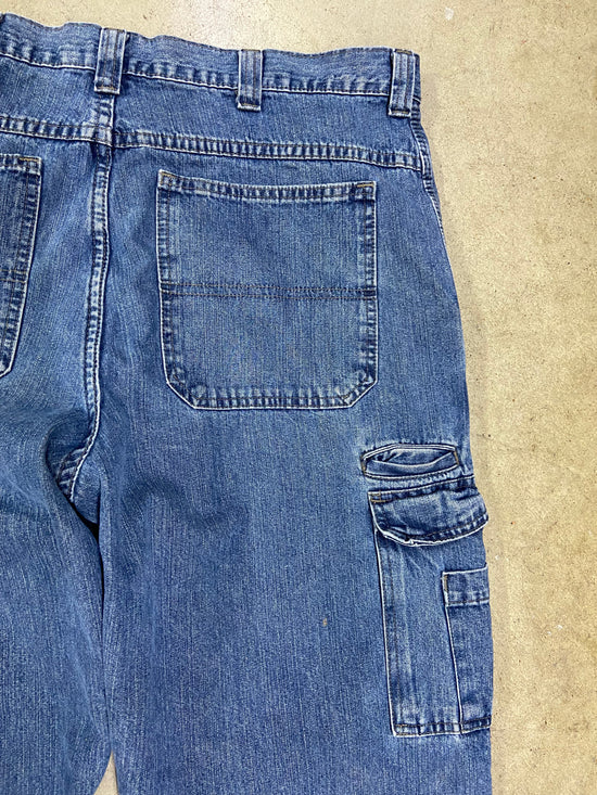 VTG Wrangler Cargo Blue Denim Jeans Sz 36x32