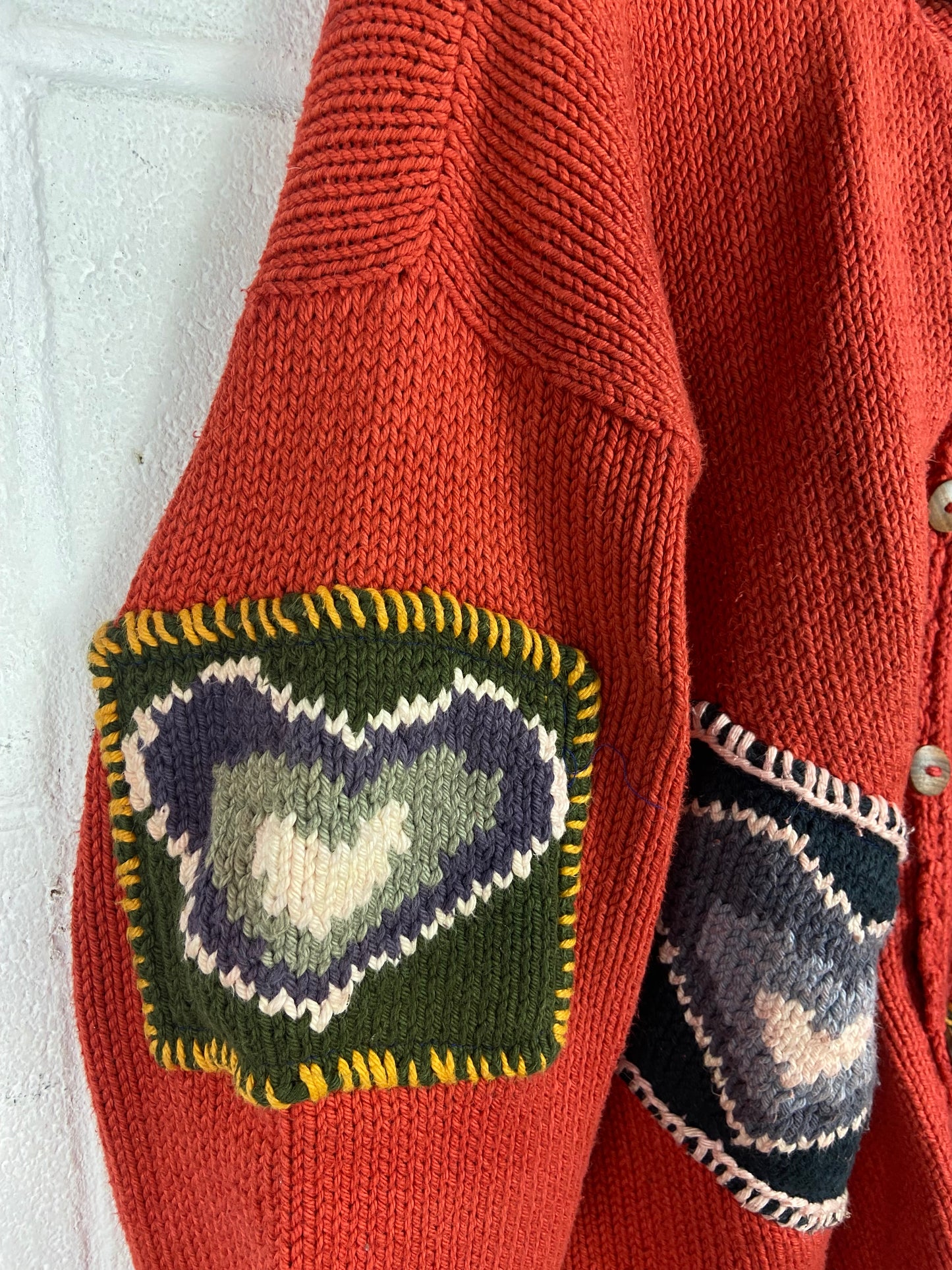 VTG Orange Hearts Handknit Sweater Sz M/L