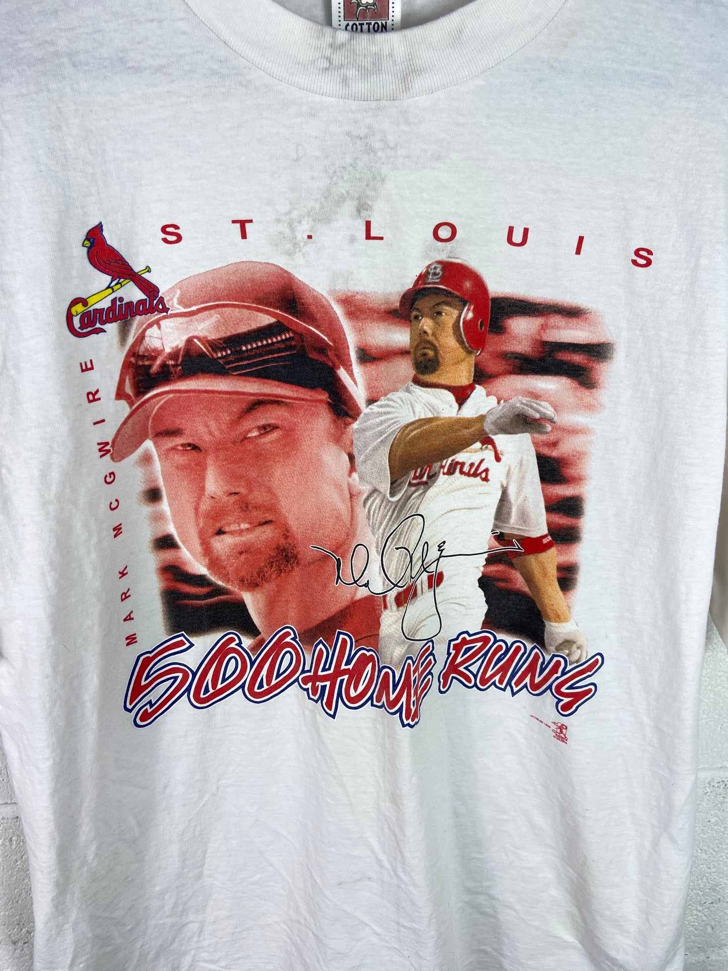 VTG Mark McGwire 500 Home Runs Tee Sz L