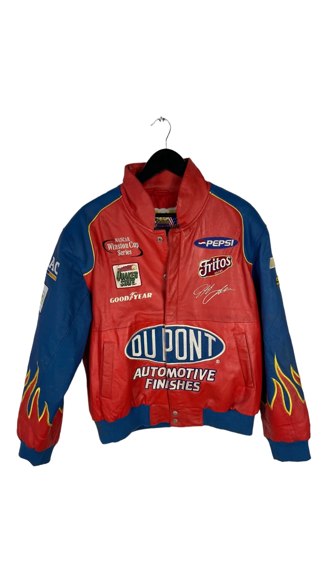 VTG Jeff Gordon Dupont Flame Racing Leather Jacket Sz Med