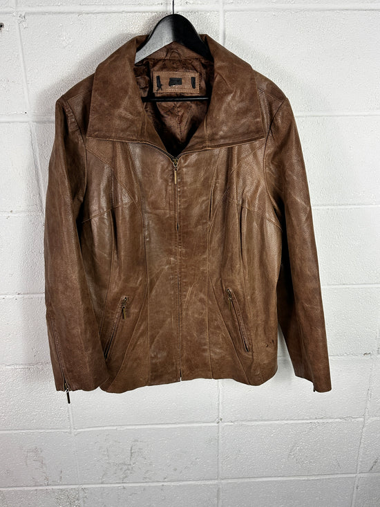 VTG Brown Leather Fitted Jacket Sz XL