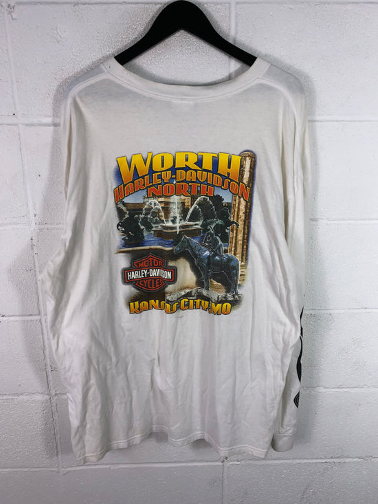 Y2K Harley Davidson Kansas City Statue L/S Tee Sz XL