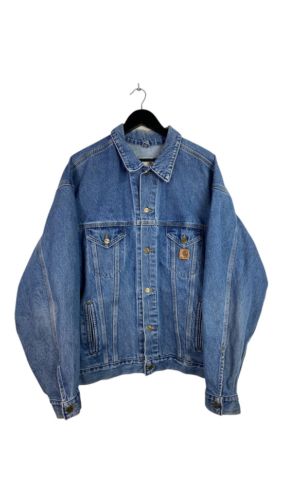 Y2K Carhartt Blue Denim Trucker Jacket Sz XL