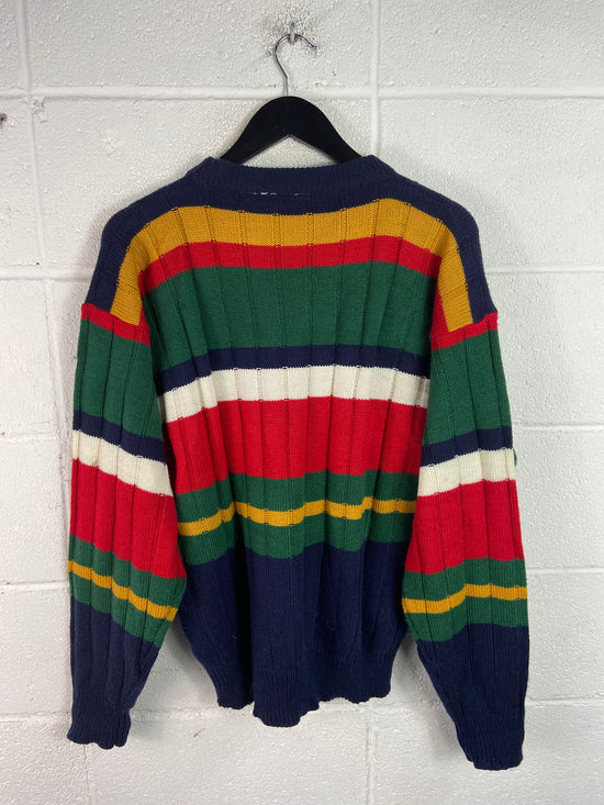 VTG Multicolor Striped Today's News Knit Sweater Sz L