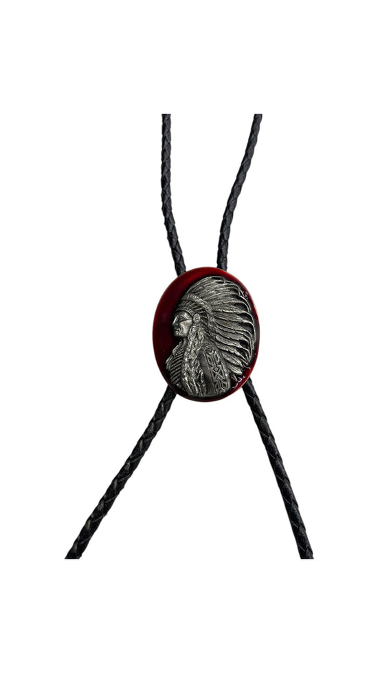 VTG Red Chief Head Black Bolo Tie