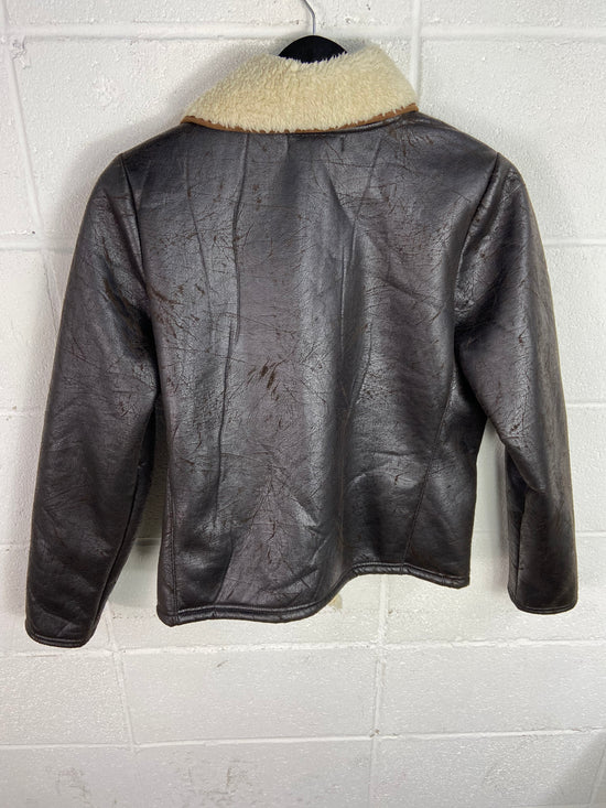 Lauren Ralph Lauren Cracked Leather Sherpa Jacket Sz Wmns Med