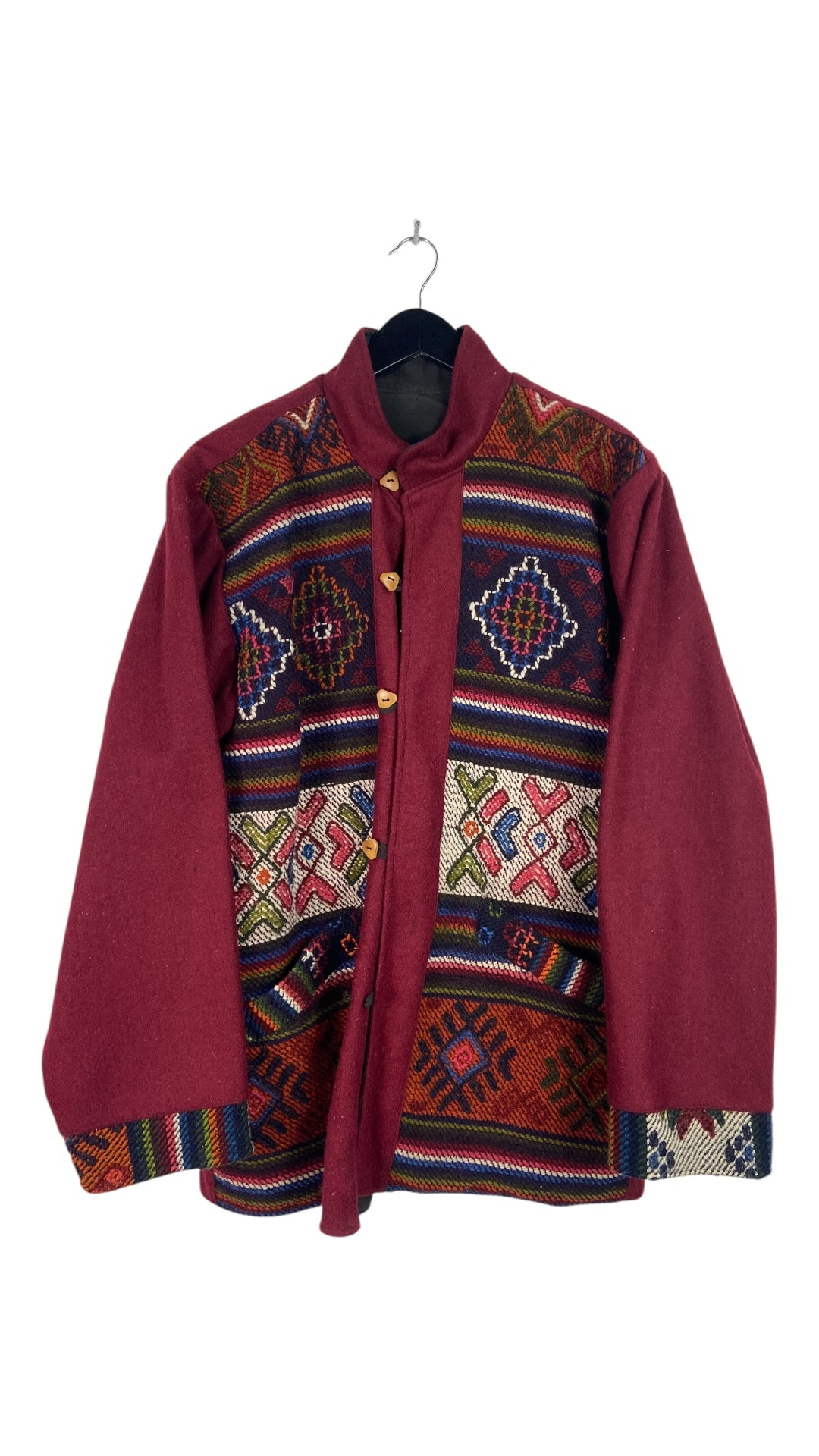 VTG Tapestry Red Wool Coat Sz L