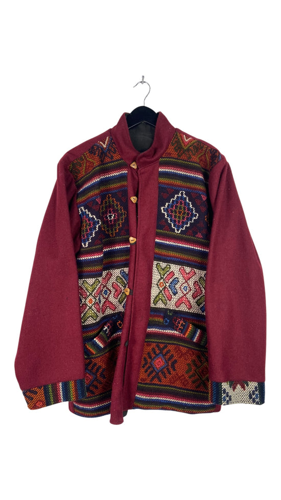 VTG Tapestry Red Wool Coat Sz L