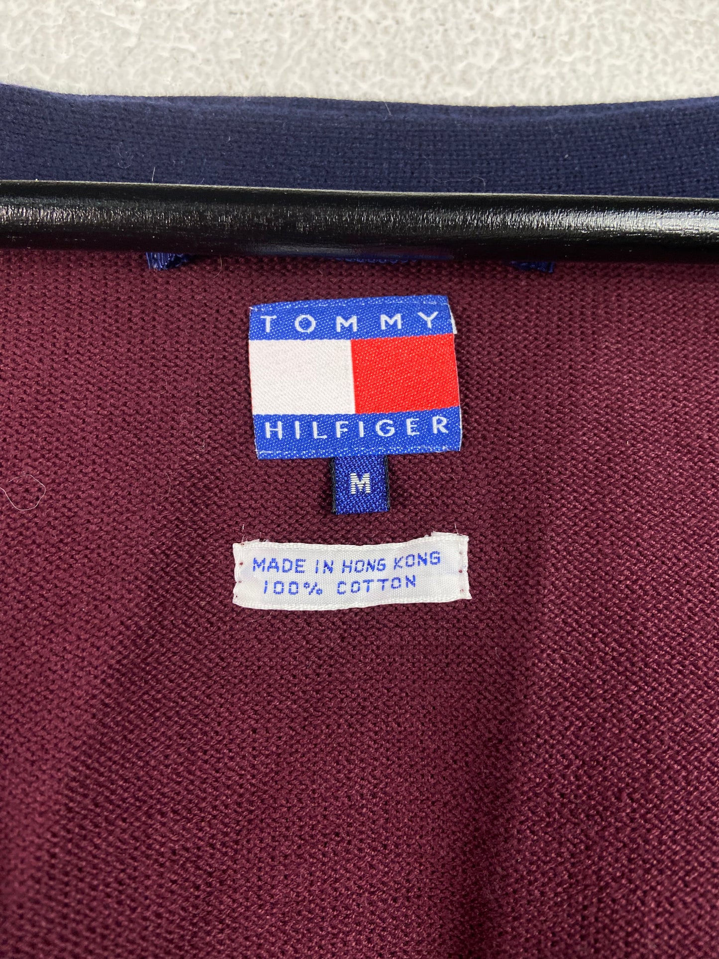 VTG Tommy Hilfiger Crest Maroon Cardigan Sz M