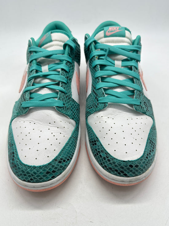 Preowned Nike Dunk Low Snakeskin Washed Teal Bleached Coral Sz 13M/14.5W  DR8577-300