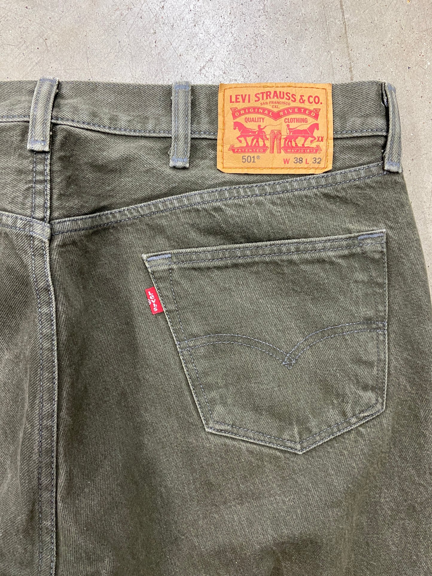 Y2K Levi's 501 Selvedge Green Denim Jeans Sz 38x32