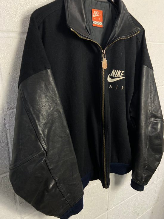 VTG Nike Air Black Leather Varsity Jacket Sz XL