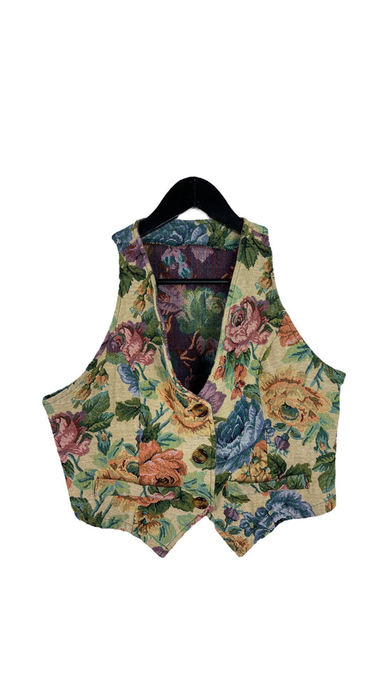 VTG Floral Woven Wmns Vest Sz S