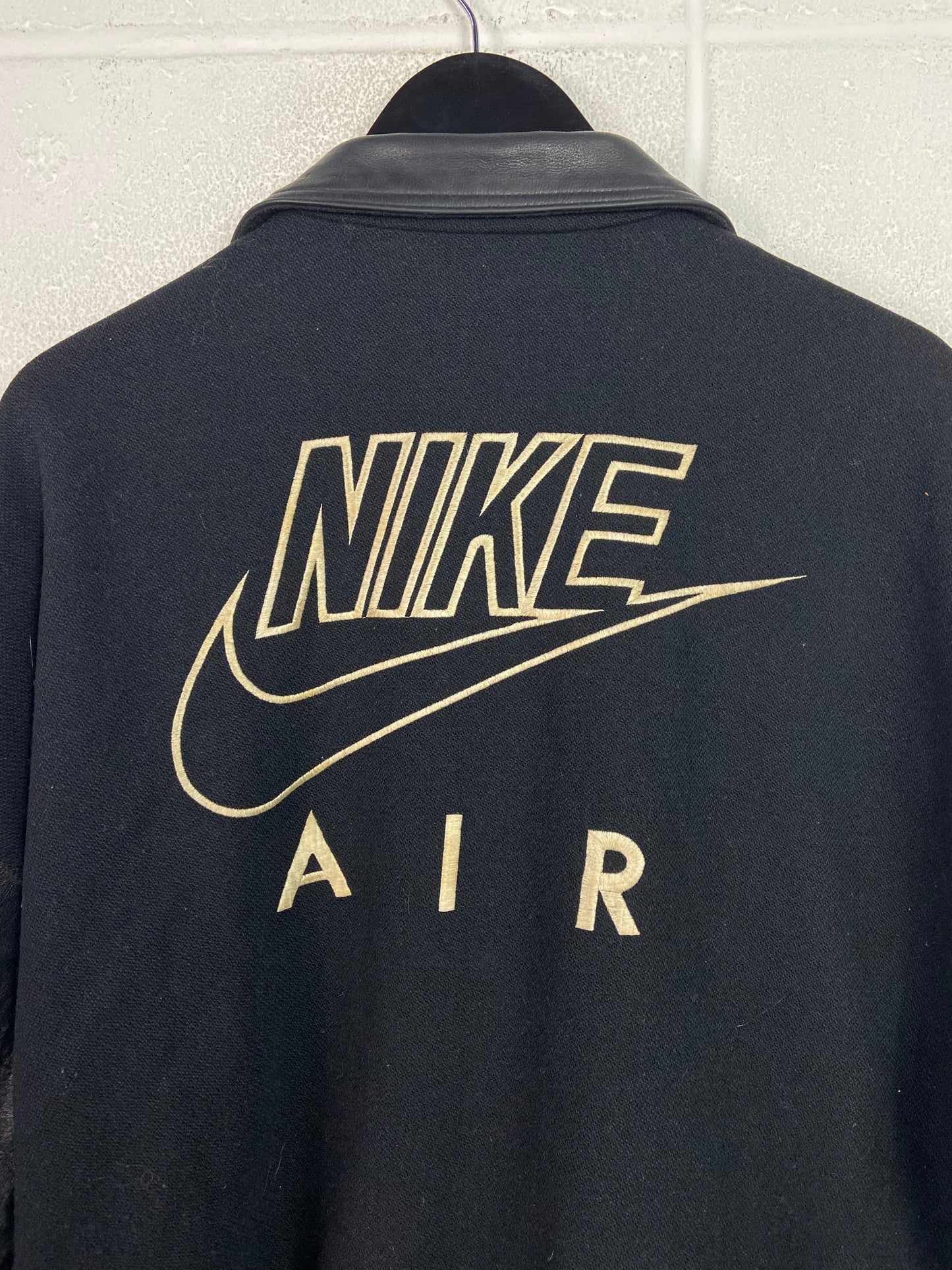 VTG Nike Air Black Leather Varsity Jacket Sz XL