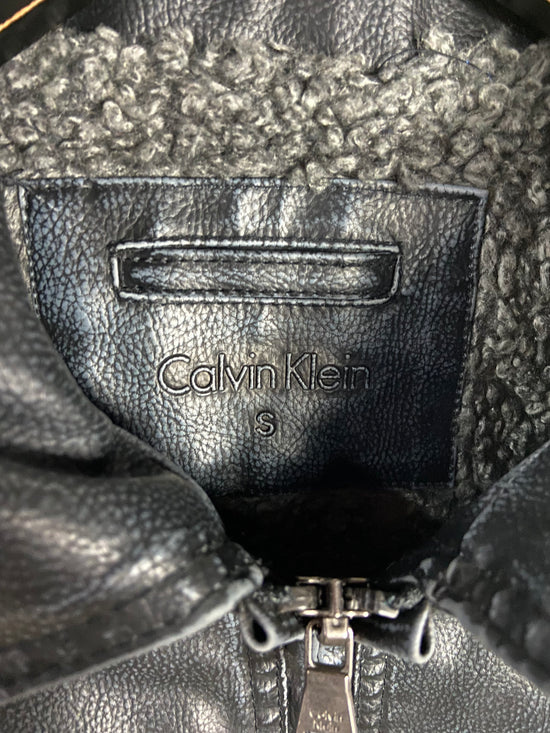 VTG Calvin Klein Black Aviator Leather Jacket Sz Small