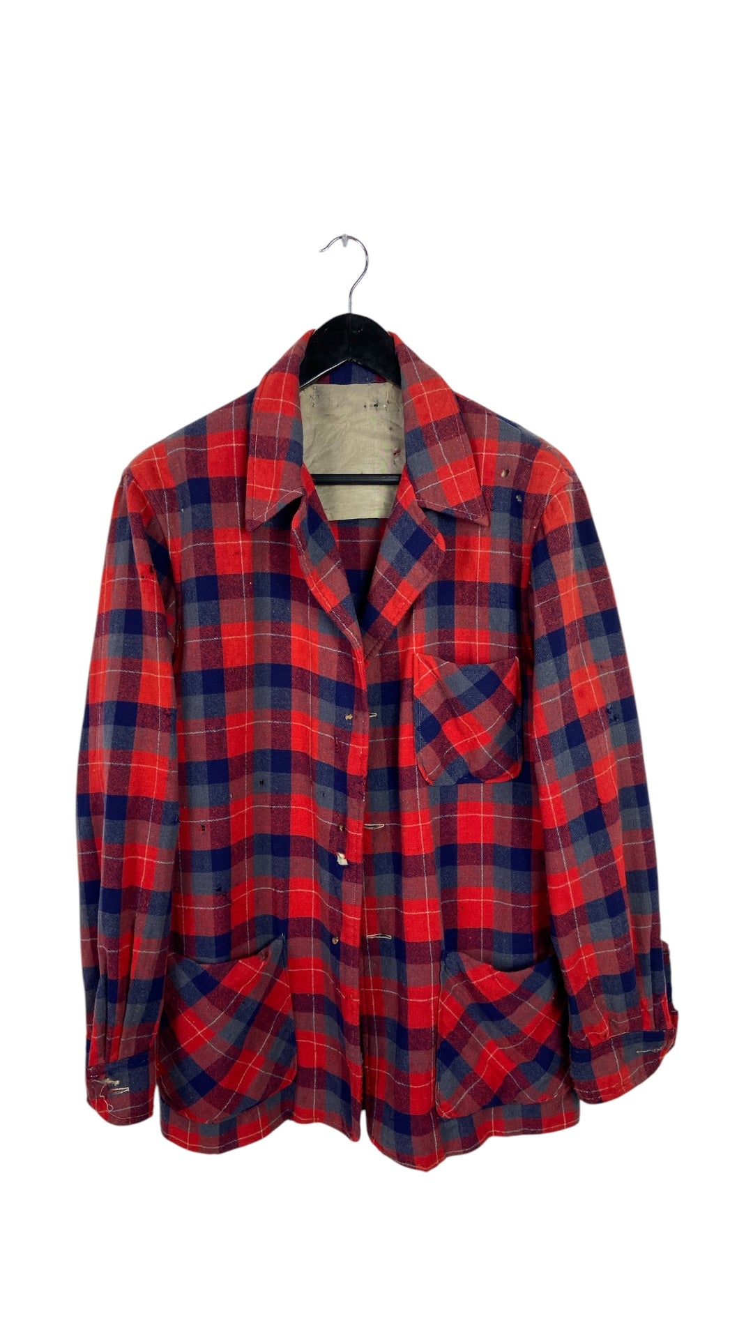 VTG Thrashed 60's Wool Red Chore Flannel Shirt Sz L