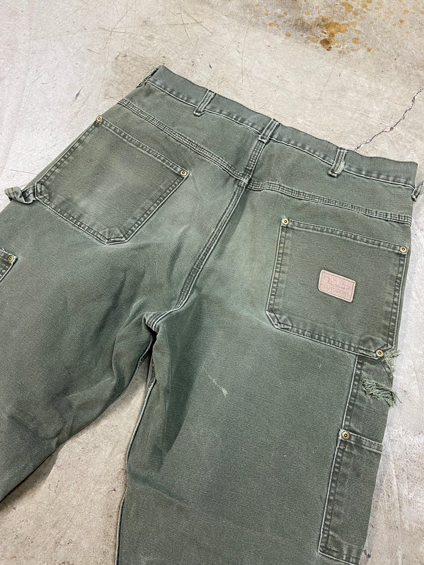 VTG Thrashed Walls Olive Double Knee Work Pants Sz 38x30