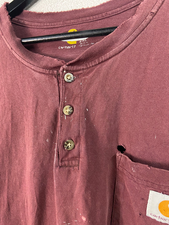 Thrashed Carhartt Maroon Pocket Tee Sz XXL