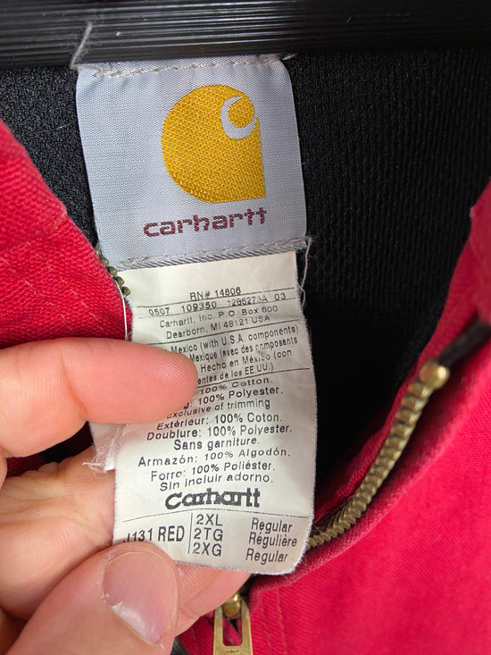 Y2K Carhartt Red Hooded Work Jacket Sz XXL