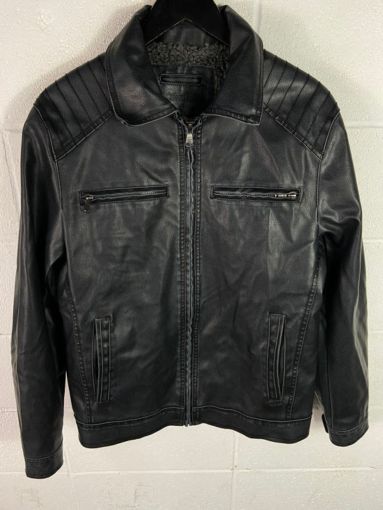 VTG Calvin Klein Black Aviator Leather Jacket Sz Small