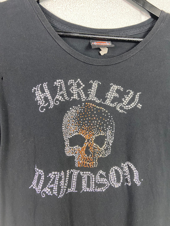 Y2K Wmns Rhinestone Harley Davidson Shirt Sz M