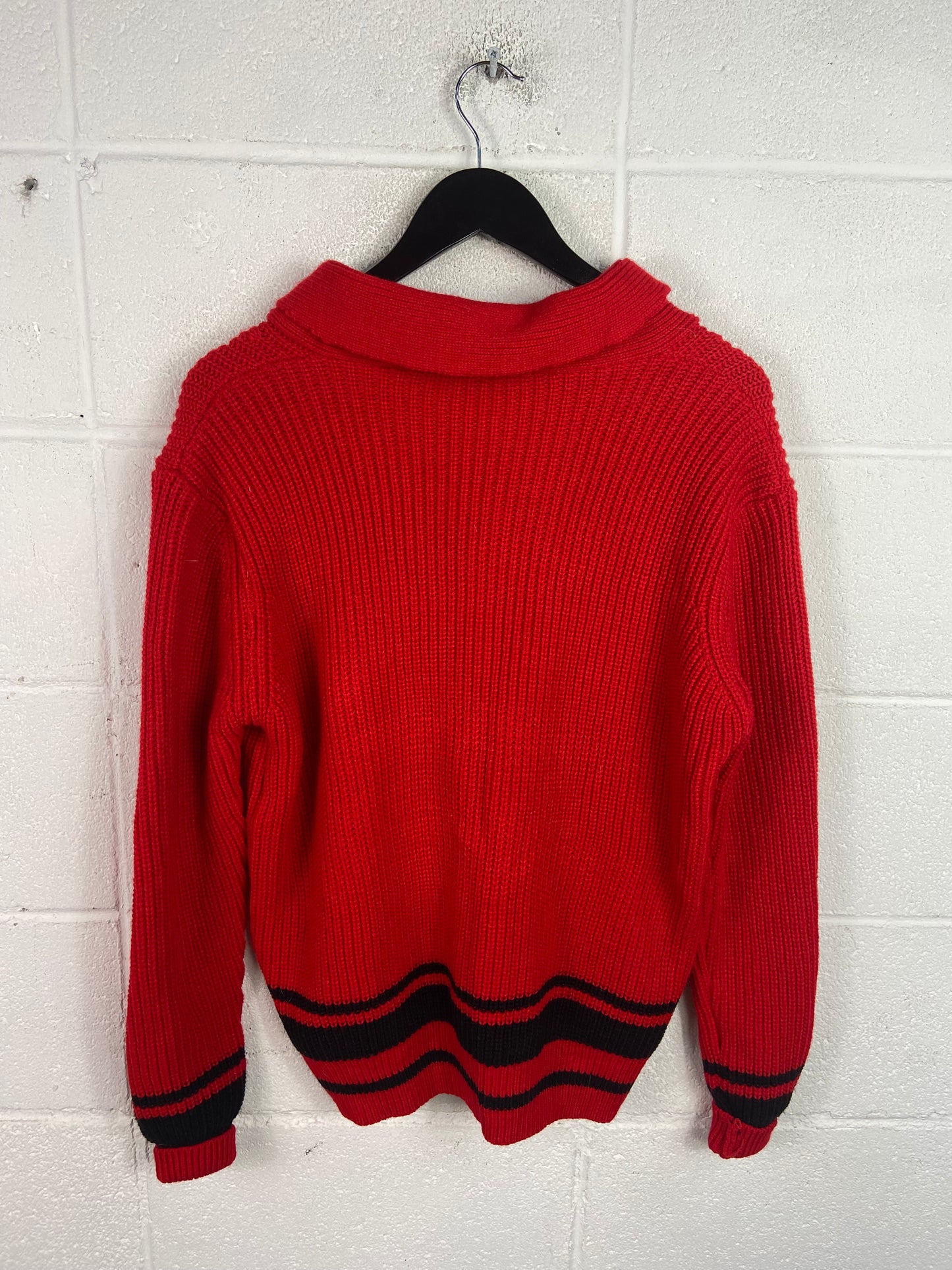 VTG Red Woven Button Up Sweater Sz M/L