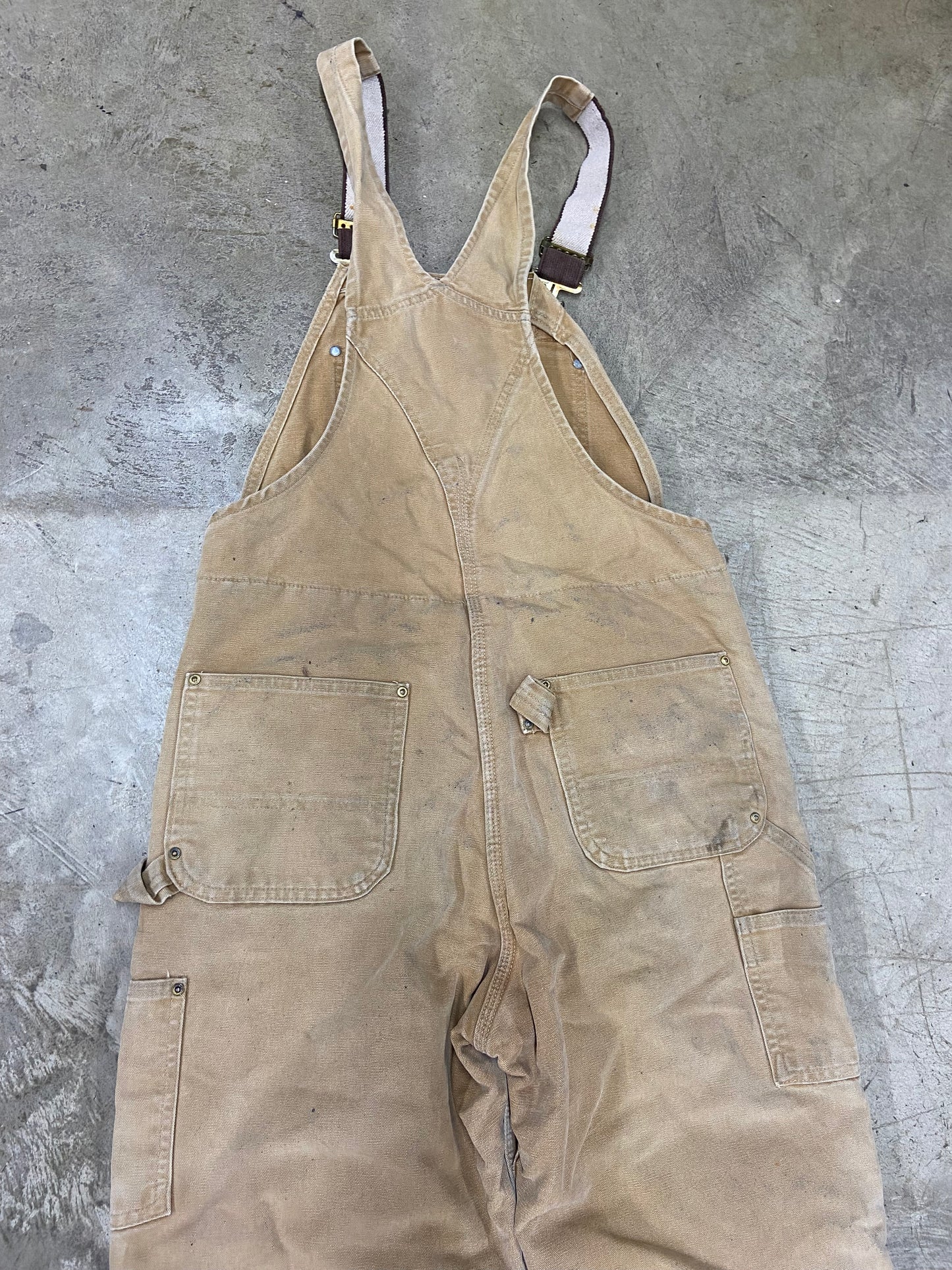 Carhartt Tan Thrashed Double Knee Insulated Overalls Sz 34x32