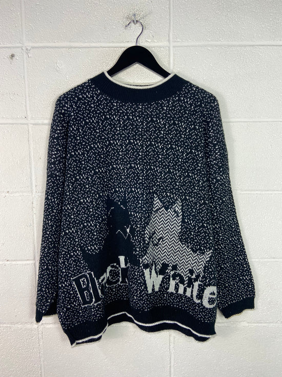 VTG Black & White Dog Sweater Sz XXL