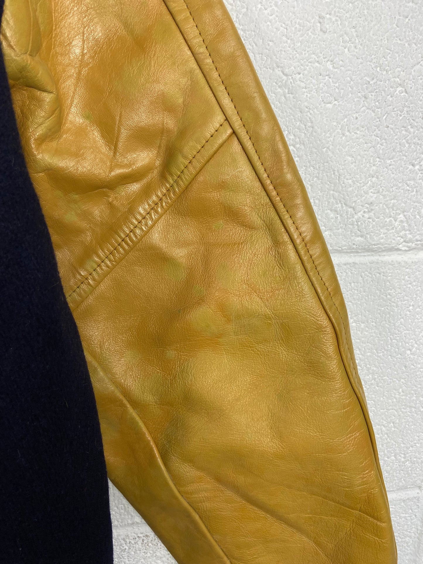 VTG 70's Navy/Gold Leather 'L' Varsity Jacket Sz L