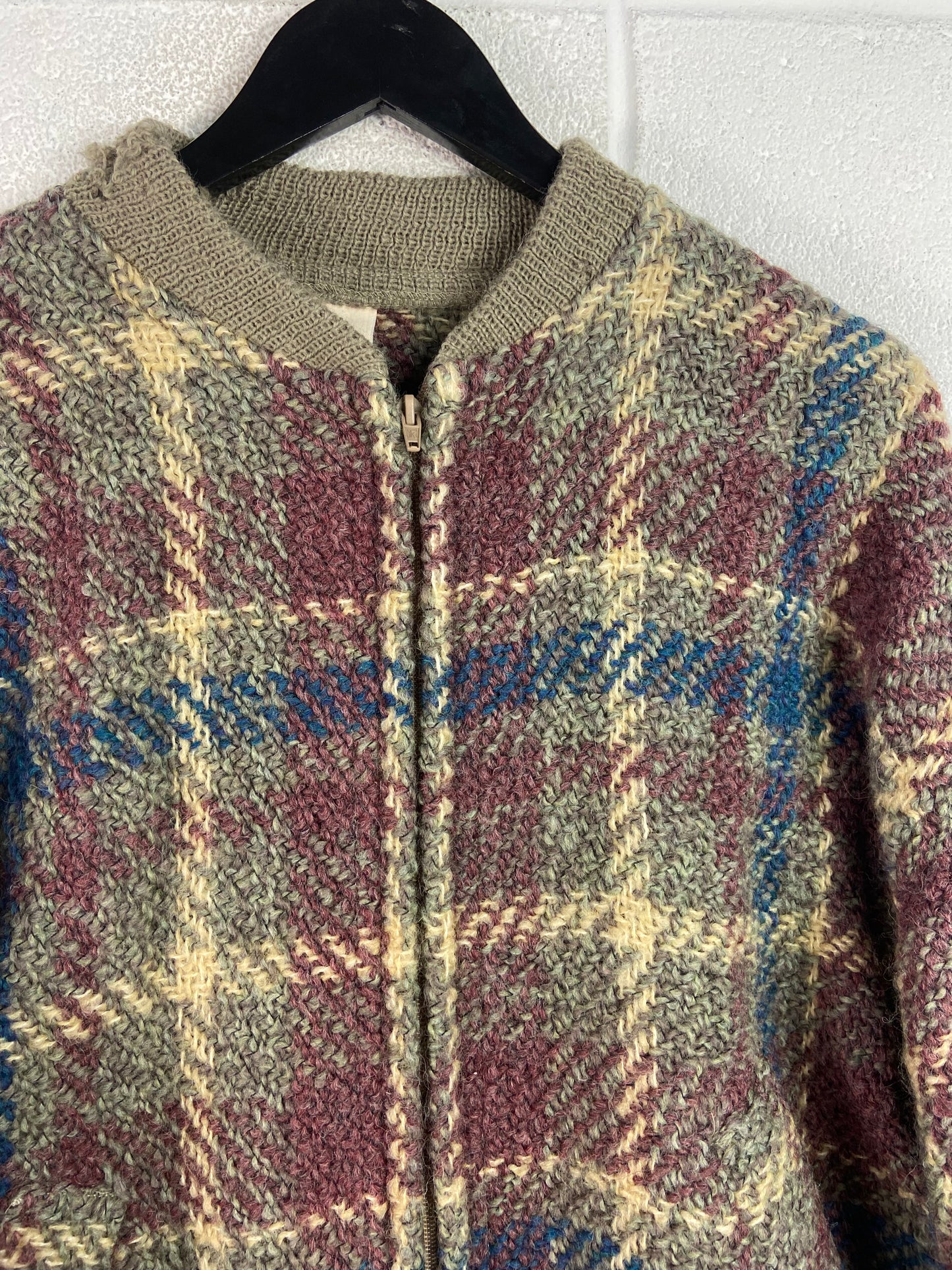 VTG Multicolor Wool Bomber Sweater Sz M