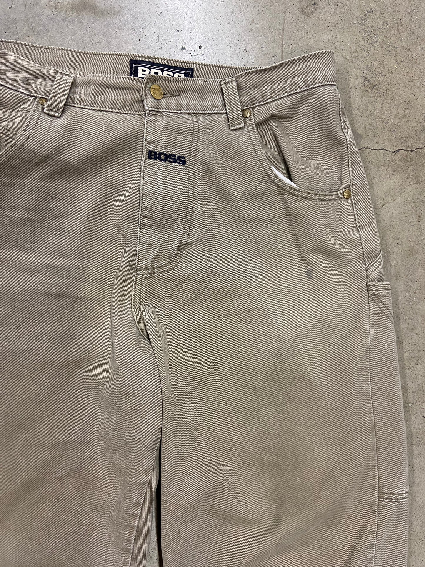 Y2K Boss Tan Baggy Straight Leg Work Pants Sz 36x32