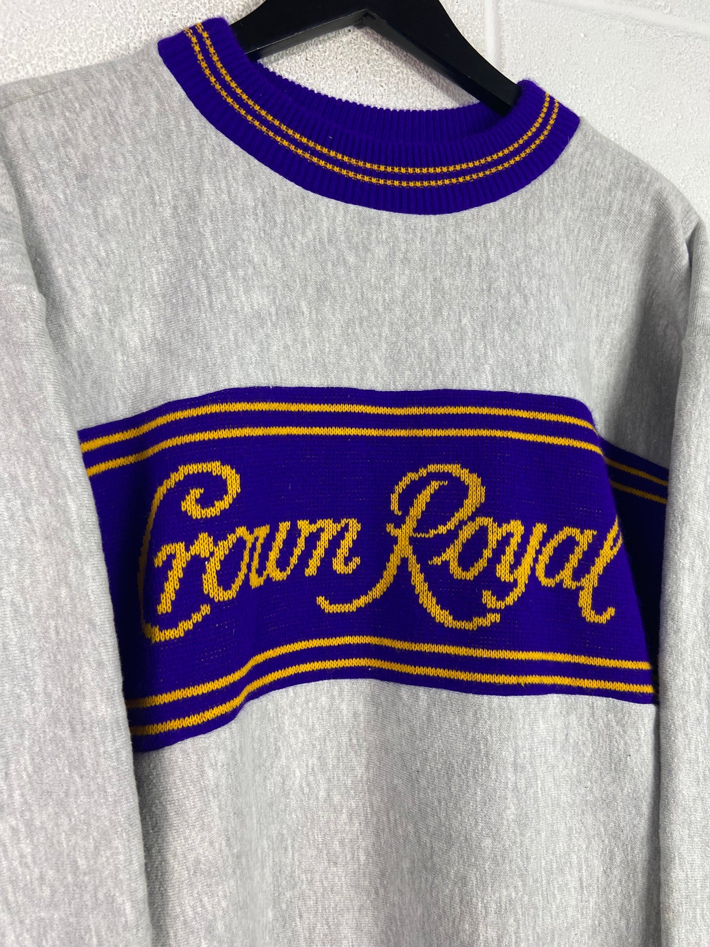 VTG Crown Royale Logo Heather Grey Crewneck Sz L