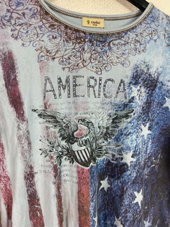 Y2K America Affliction Rhinestone L/S Shirt Sz Wmns L