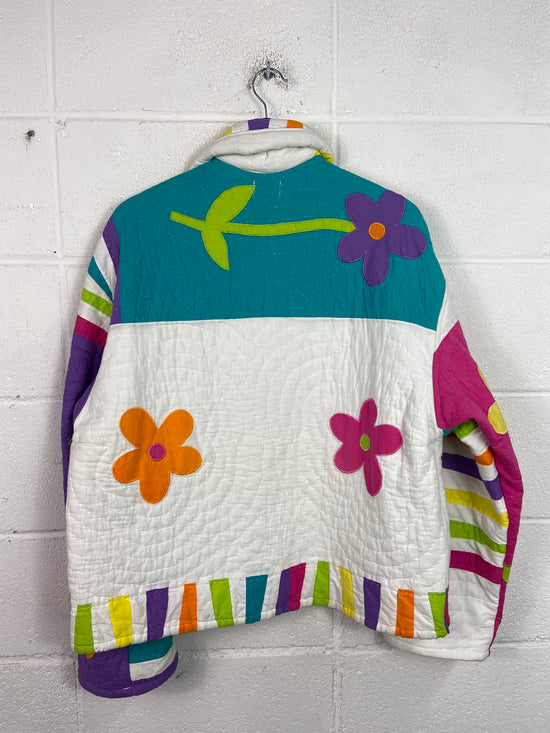 Denim Donna Reworked Flower Quilt Jacket Sz L