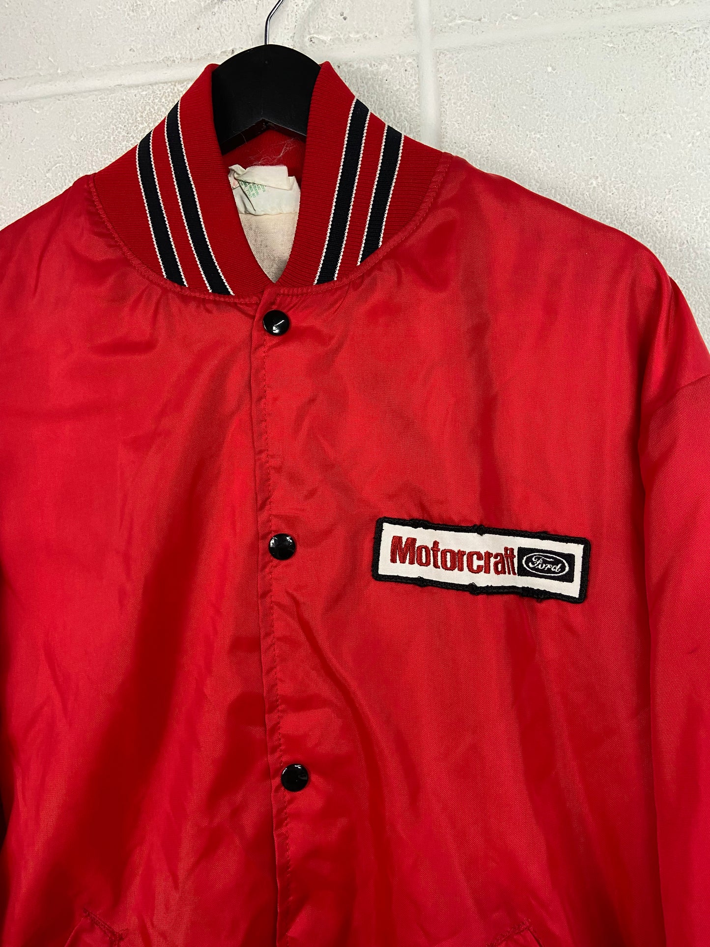 VTG Ford Motorcraft Red Satin Button Up Jacket Sz XL