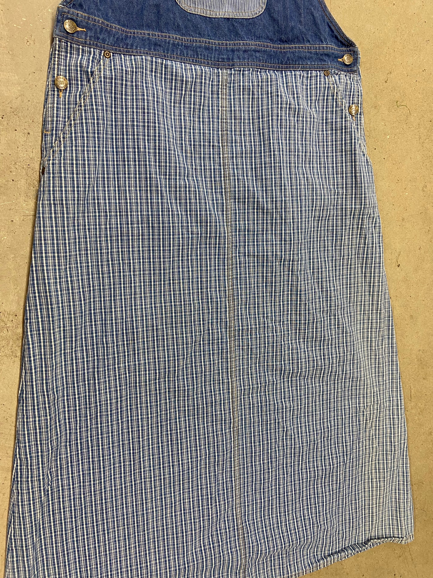 VTG Blue Denim/Plaid Overall Dress Sz Wmns L