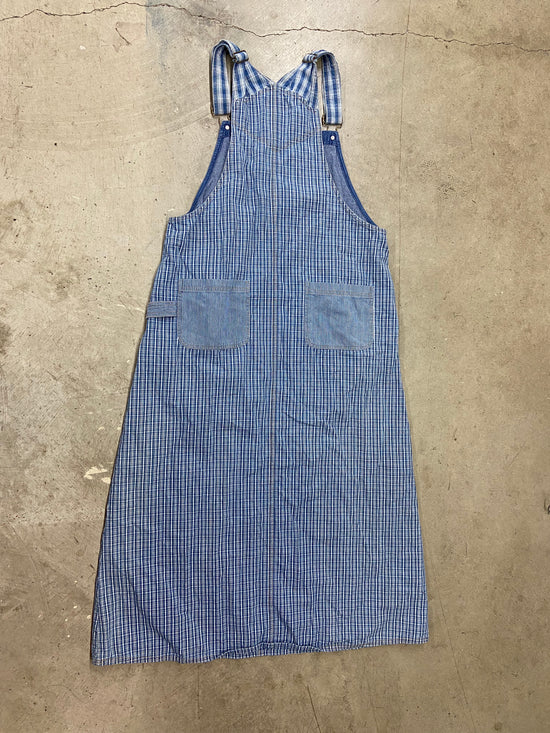 VTG Blue Denim/Plaid Overall Dress Sz Wmns L