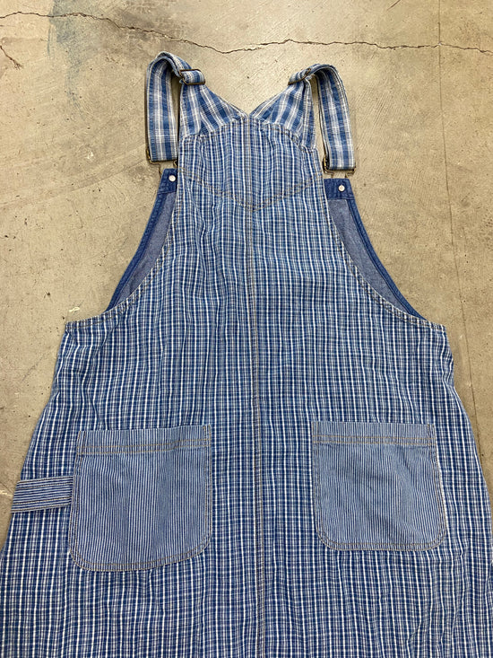 VTG Blue Denim/Plaid Overall Dress Sz Wmns L