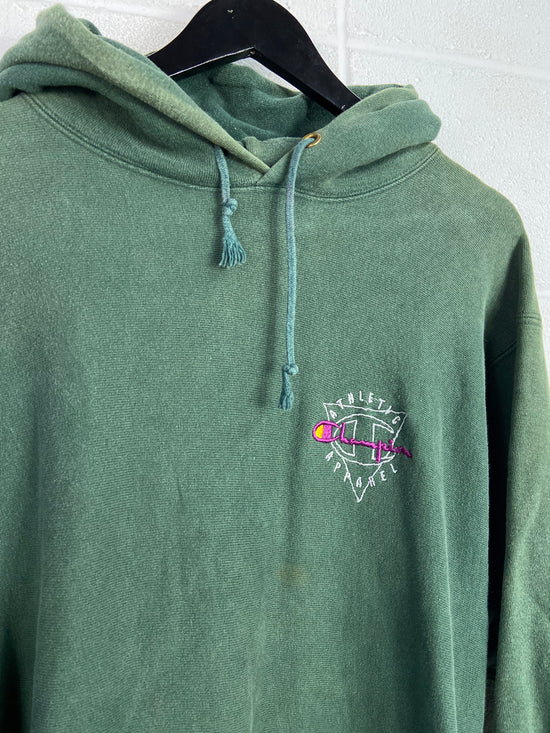 VTG Champion Athletics Made in USA Green Reverse Weave Hoodie Sz 2XL