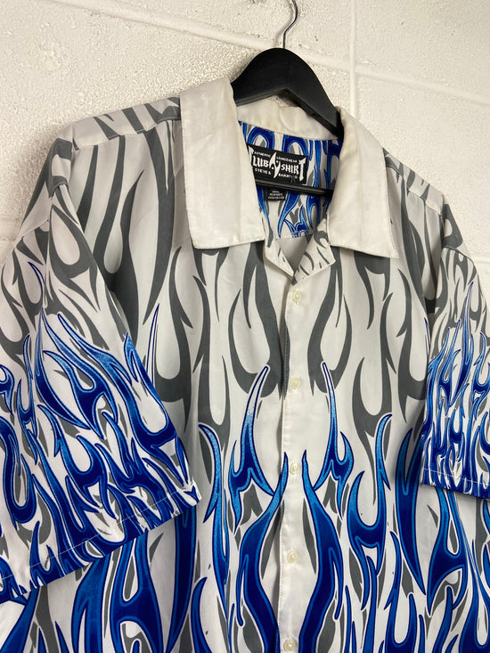 Y2K Steve & Barry’s Flame Button Up Shirt Sz XL