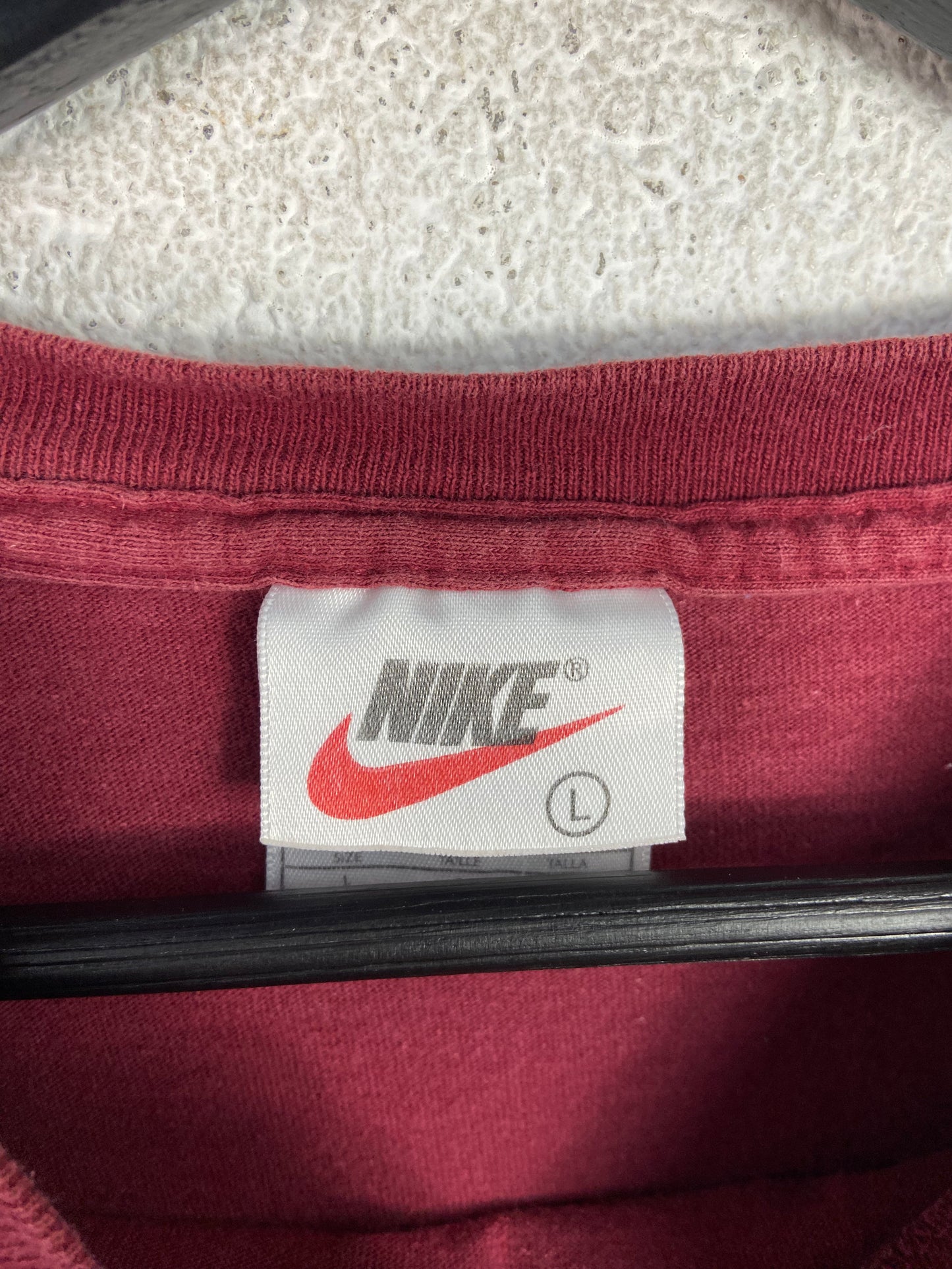 VTG Nike Swoosh Burgundy Logo Tee Sz L/XL