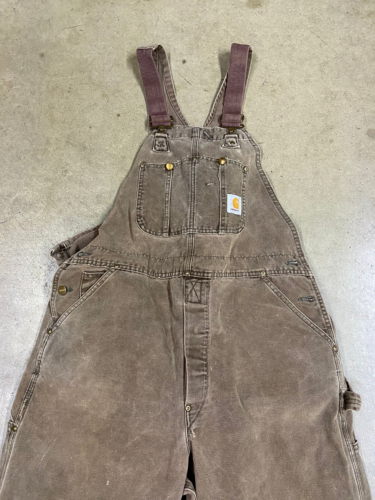 Preowned Heavily Faded Carhartt Brown Overalls Sz 40 Waist