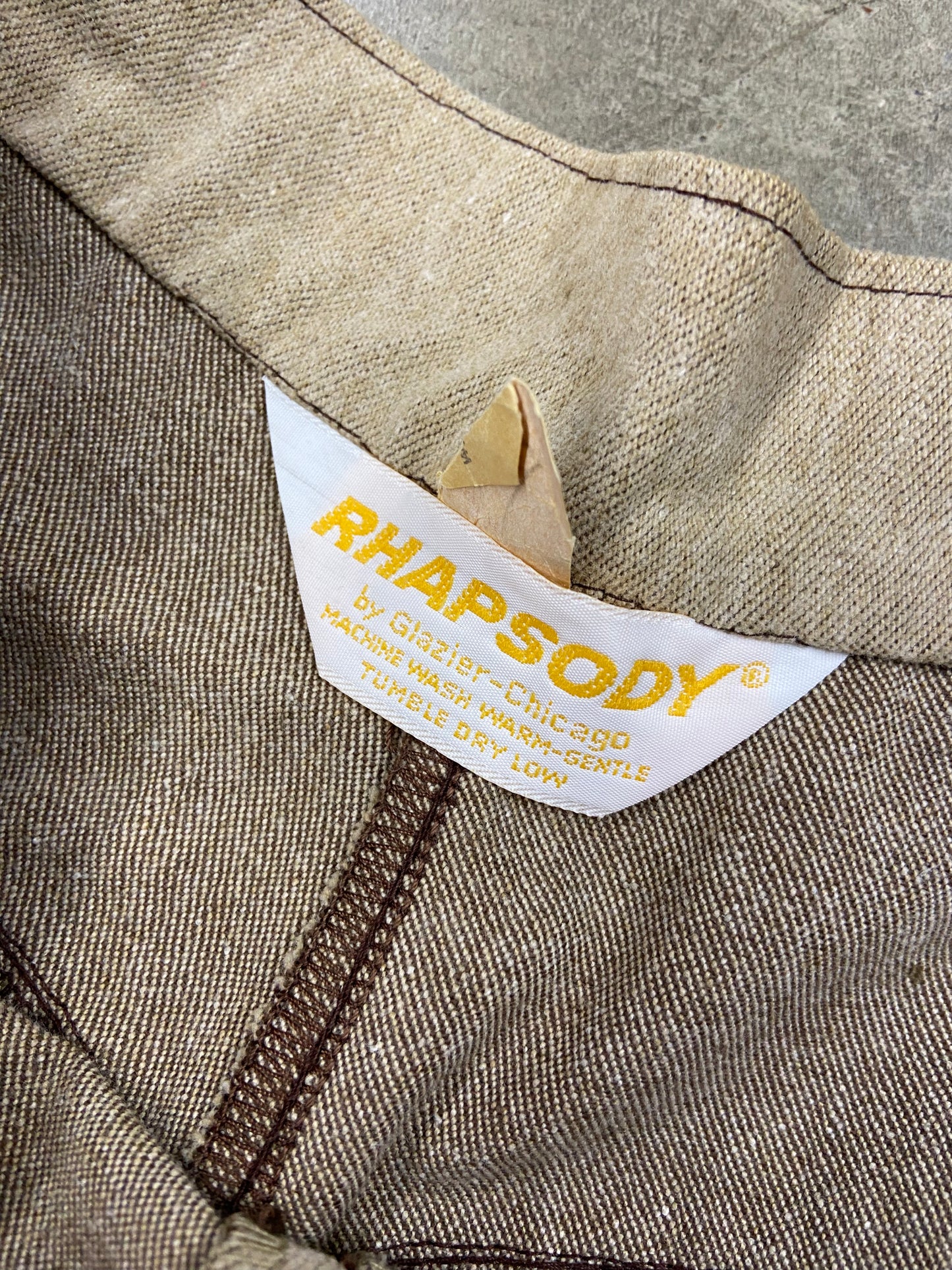 VTG Rhapsody Glazier Chicago Tan Canvas Pants Sz 33x31