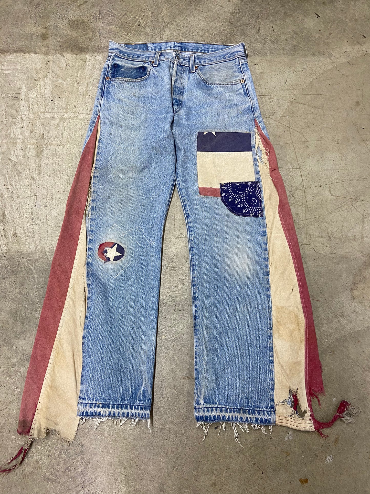 Pocket Nails Reworked American Flag Flare Jeans Sz 32x30